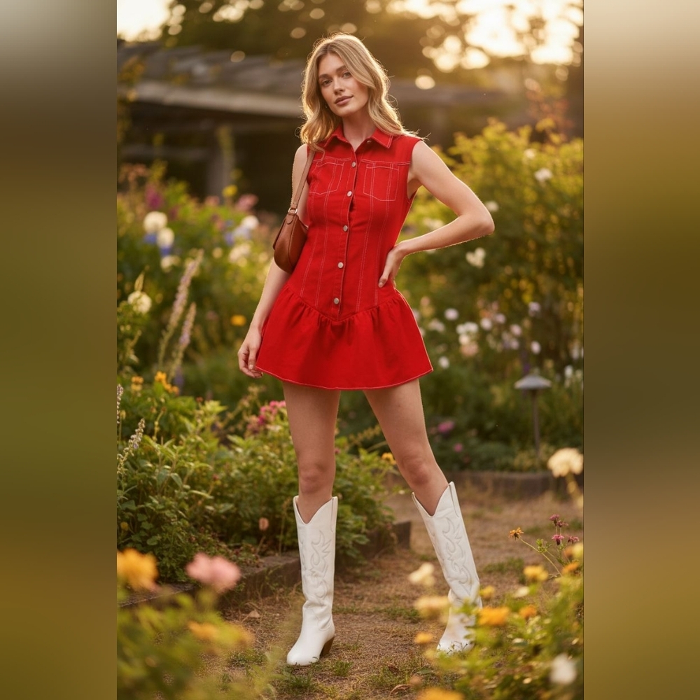 Button Down Sleeveless Collared Game Day Mini Dress